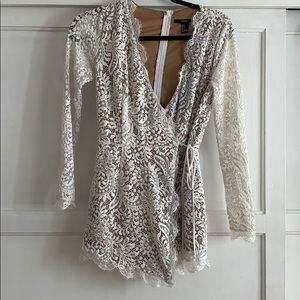 White lace long sleeve wrap romper